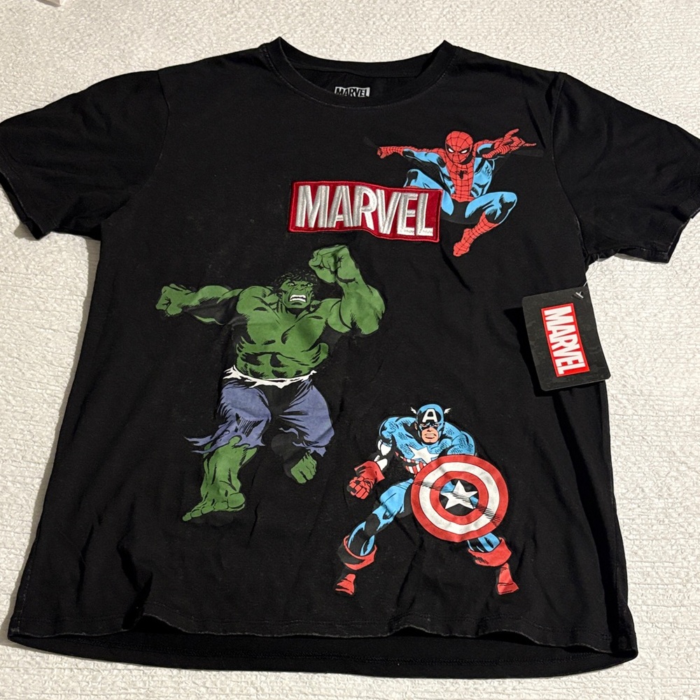 Marvel Black T-Shirt with Superhero Graphics